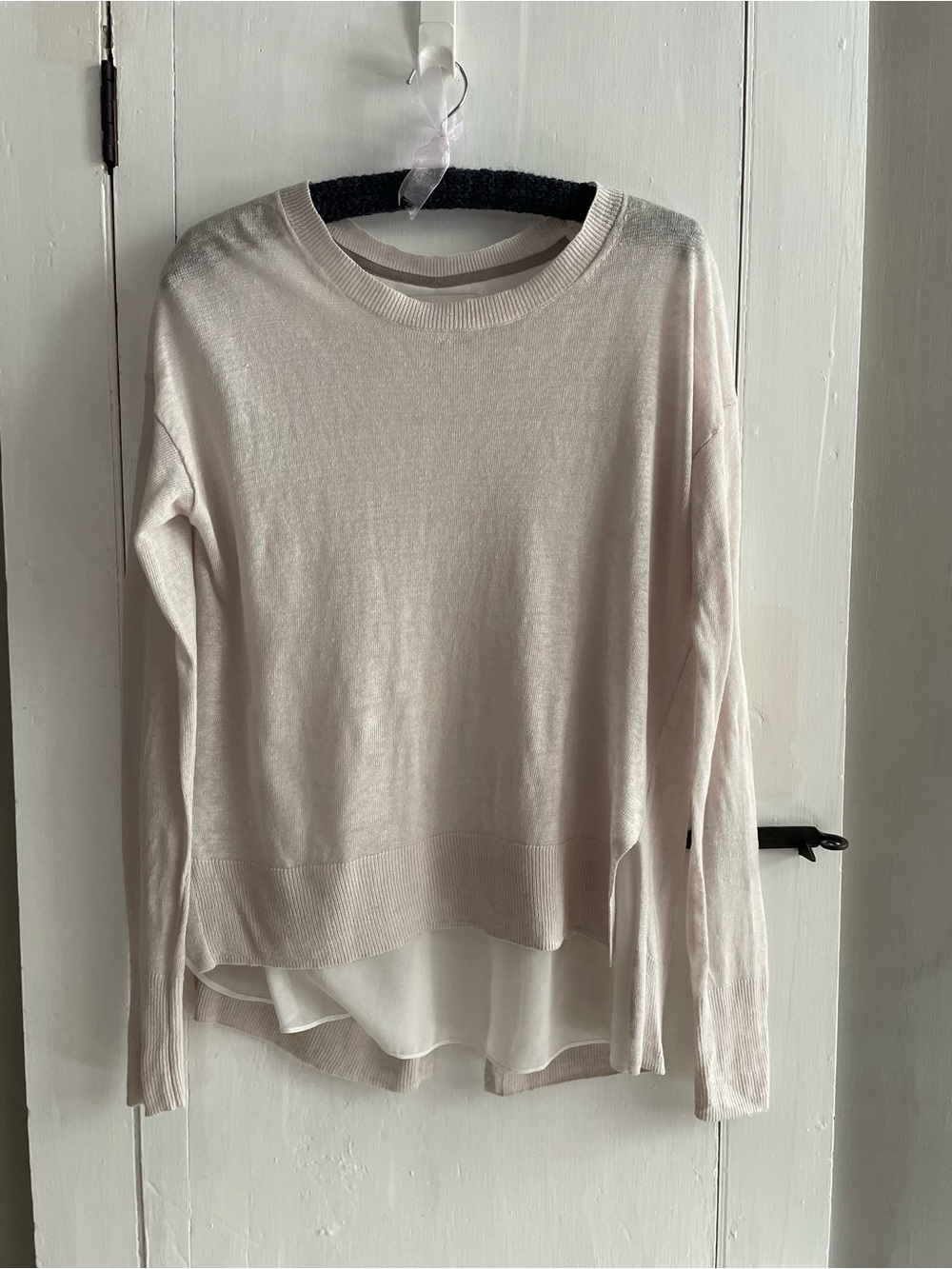 BROCHU WALKER Linen Boat Neck Layered Lightweight Cream Knit Sweater Size Med